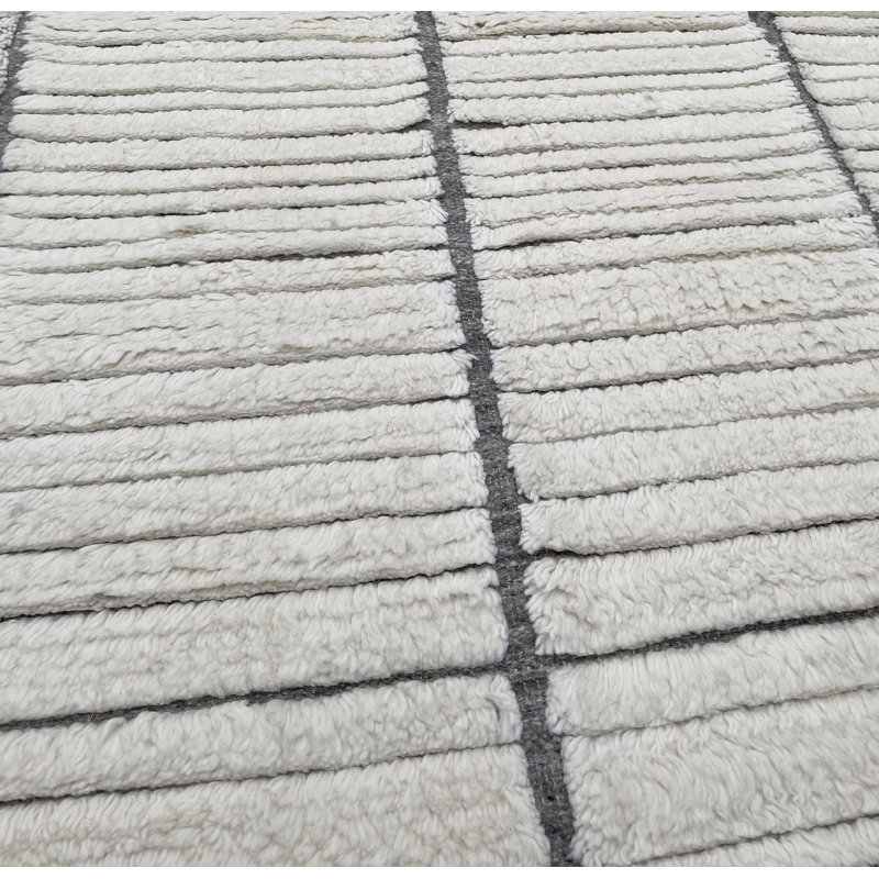 Tapis moelleux moelleux en laine noué à la main à motif marocain beige et ivoire, Rectangle 10 pi x 13 pi