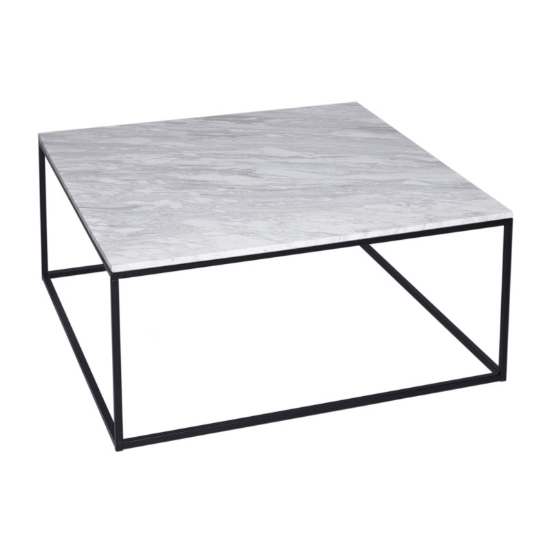 Licata Sled Coffee Table, 40.1 cm H x 90 cm W x 90 cm D, Marble / Black