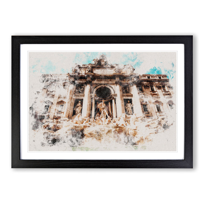 Trevi Fountain in Rome Vol.1 - Picture Frame Graphic Art, 48cm H x 65cm W x 2cm D, Black
