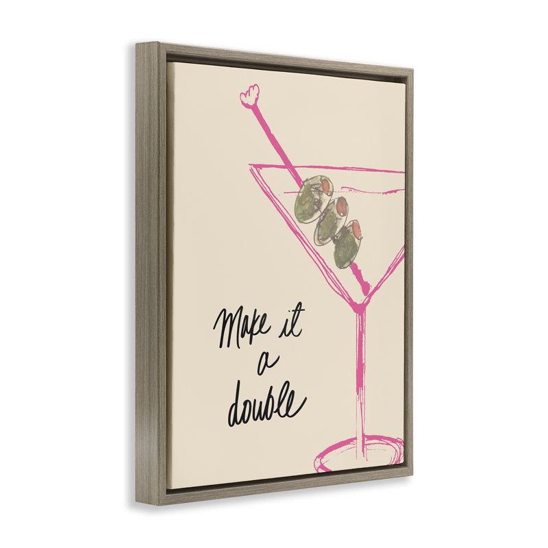 «Make It Double Martini» par Kate Quattro, H 31 po x l 25 po, Cadre flottant orme Montalcino