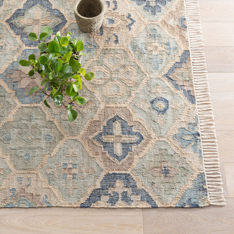 Pali Blue Handwoven Jute Rug, 5x8