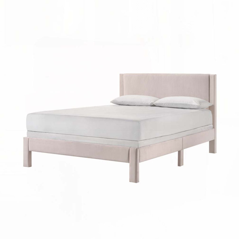 Plush Upholstered Platform Bed, Queen, Pink