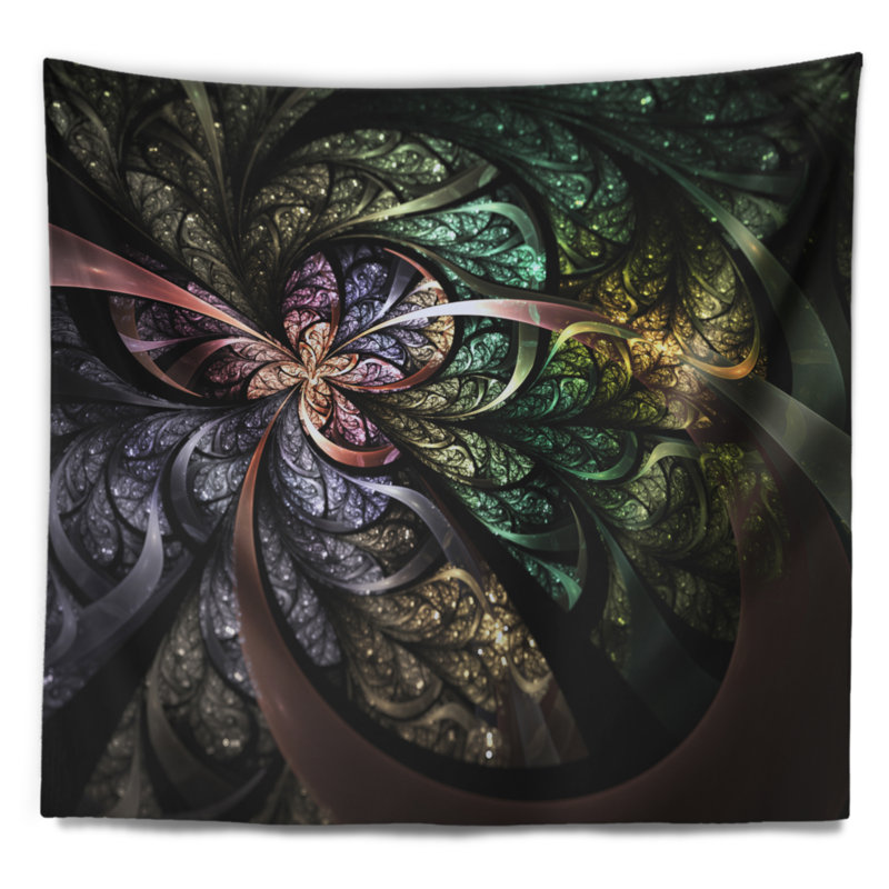 Tapisserie d'art floral floral brun bleu fractal, H 50 po x l 60 po