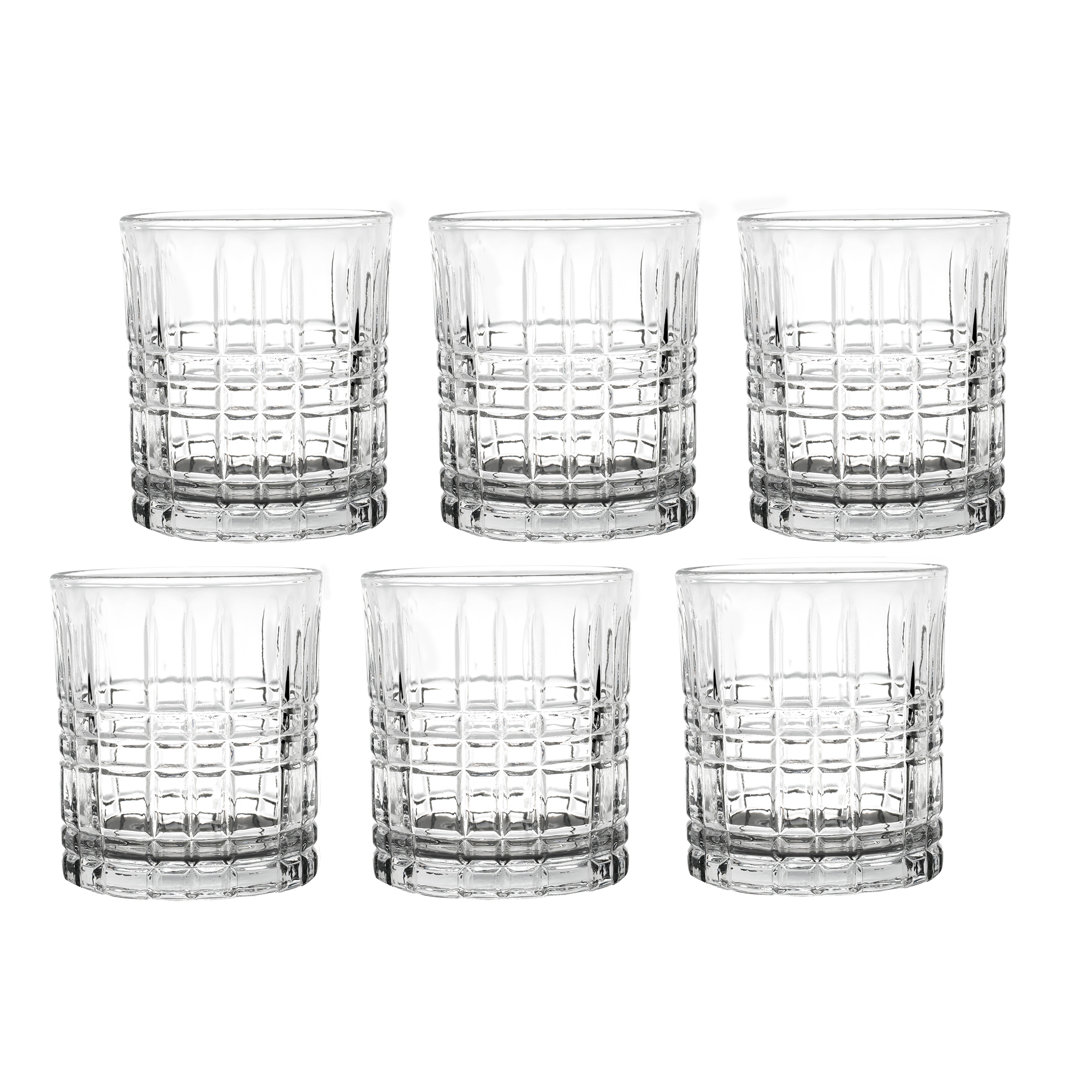 Lorren Home Trends Tall 11 Ounce Double Old Fashion Drinking Glass-Textured Cut Glass (Set of 6) Lorren Home Trends