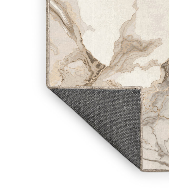 Soft Plush Eberhard Posh & Luxe Marble Area Rug in Beige – Beige Binding, 2x5