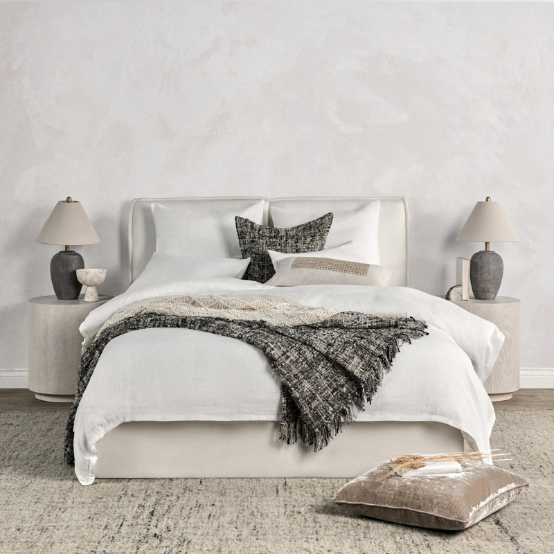 Jayson 3-Piece Linen Cashmere Blend Duvet Set, King Duvet Cover/Insert + 2 King Shams, White