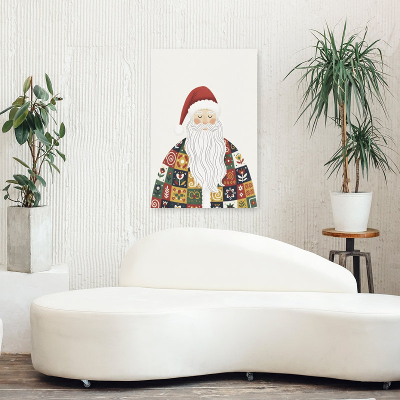 Festive Folk Santa Classic Colorful Traditional Winter Wall Art Print 1 Piece Wrapped Canvas Wall Art, 91.44cm H x 60.96cm W