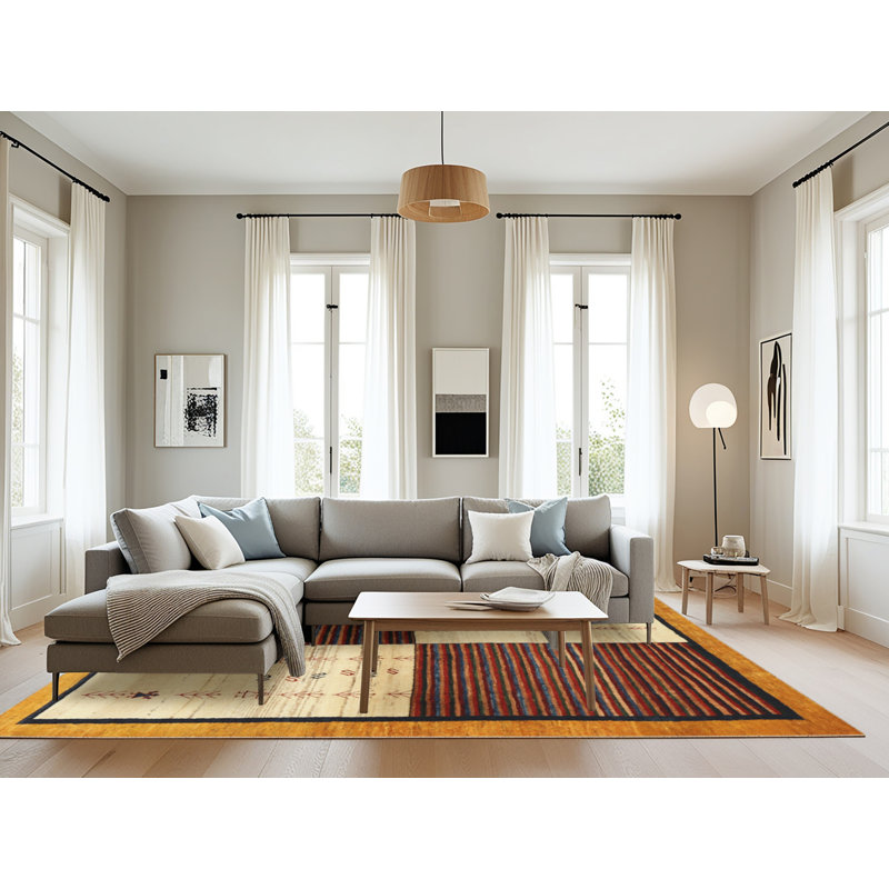 Tapis jaune/orange/noir contemporaine, Rectangle 8 pi x 12 pi
