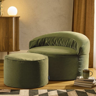 icon Orb  Velvet Accent Chair Bean Bag and Milano Round Footstool, Spicy Terracotta