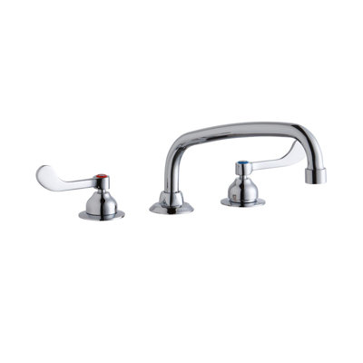 8" Centerset with Concealed Deck Faucet with 10" Arc Tube Spout 4" Wristblade Handles Chrome