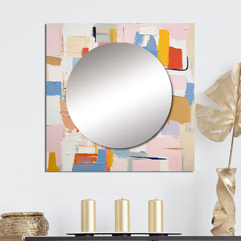 Pensées éphémères de Colorfields I - art abstrait de miroir mural de salon carré, 29 po x 29 po