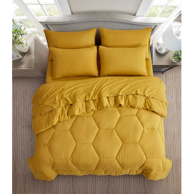Washed Microfiber 7-Pieces Honeycomb Comforter Set with Sheets