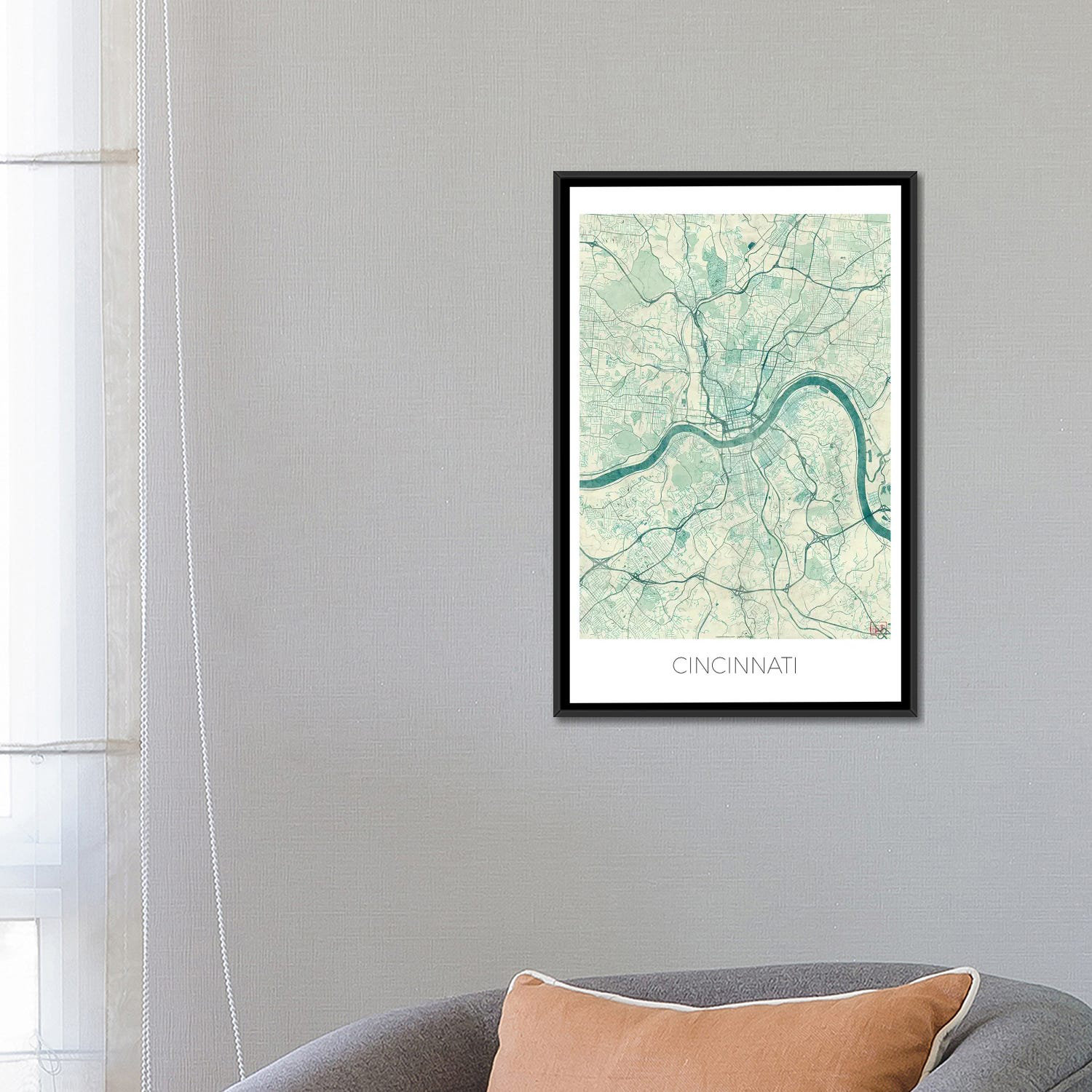 East Urban Home 'Cincinnati Vintage Blue Watercolor Urban Blueprint Map ...