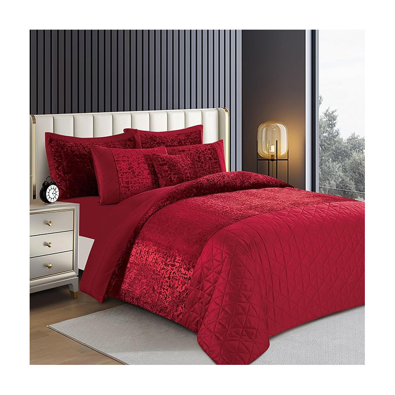 Aerith Velvet Solid Colour Duvet Cover Set with Pillowcases, King Duvet Cover Set +2 Standard Pillowcases, Burgundy