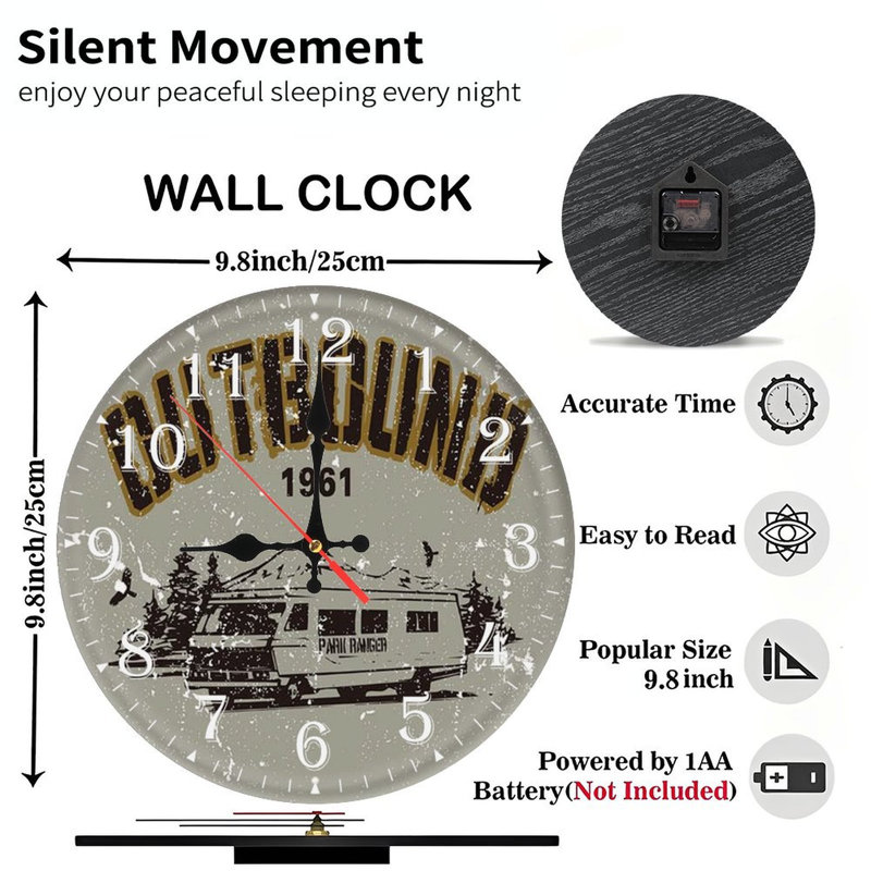 10-Inch Wooden Wall Clock, Silent Movement, Battery Operated (AA Batteries Not Included), Artistic  Decor, Perfect for Home Accents