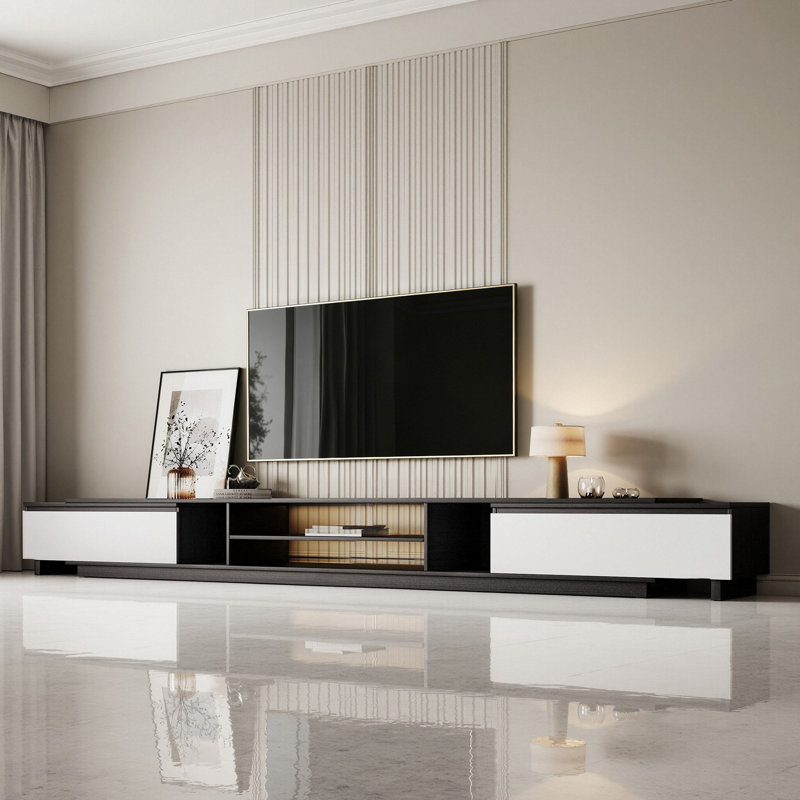 Meuble télé 78,74 po à 98,42 po avec 2 tiroirs de rangement et 2 tablettes ouvertes