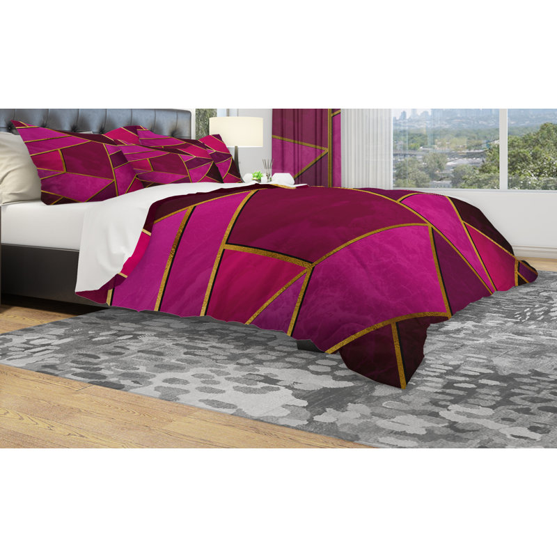 Ensemble de housse de couette abstrait - Designart triangulaire sur fond d'abat-jour, Housse simple + 1 taie décorative, Rose
