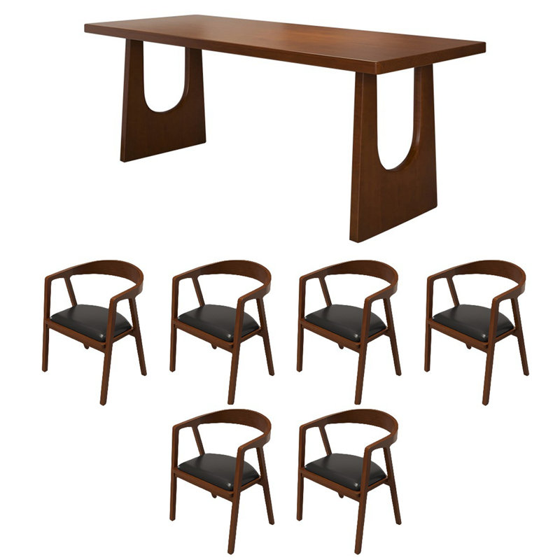 Marlecia 6 - Person Pine Solid Wood Solid Wood Top Sled Dining Set, 29.53"H x 55.12"L x 27.56"W
