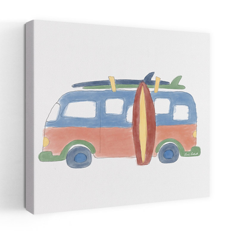 «Summer Surf Van», rétro, rétro, plage, océan, impression murale, H 18 po x l 18 po