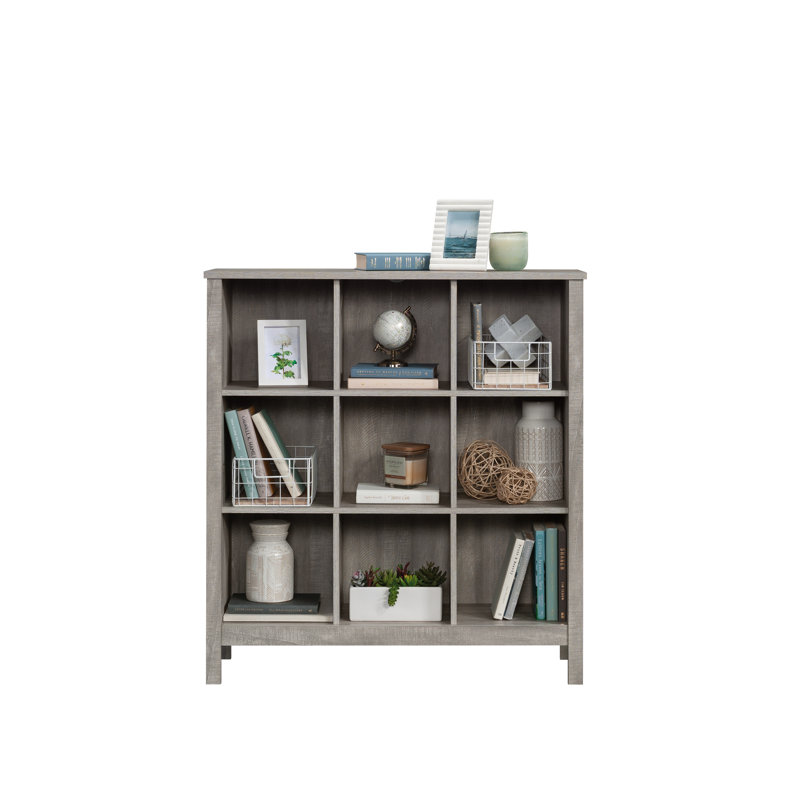 Engineered Wood Transitional Bookcase With 9-Cube, Gray, Gray