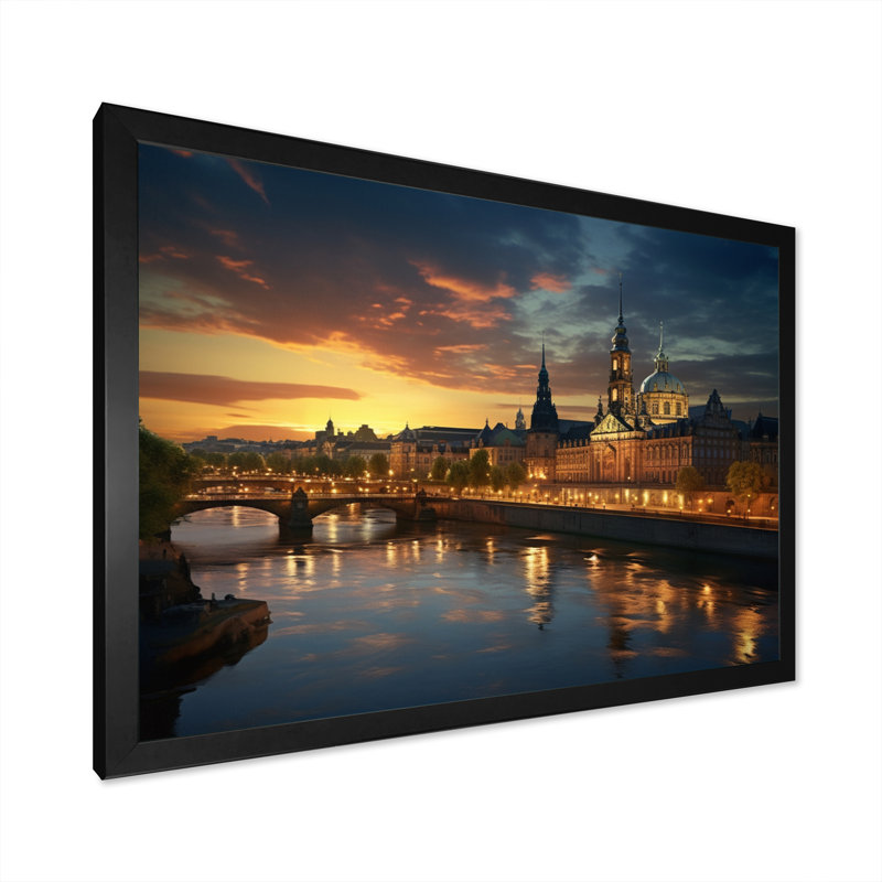 Maryna " Germany Dresden Baroque City I ", H 16 po x l 32 po x P 1 po, Cadre simple noir