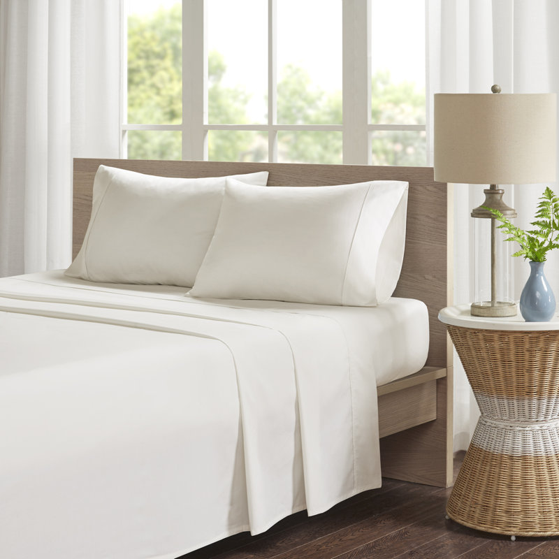Ensemble de draps en percale de coton 200 fils Peached Percale, Ivoire, Très grand