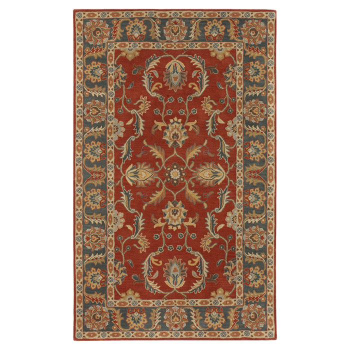 Buckhill Oriental Hand-Tufted Wool Area Rug in Brick Red/Navy/Mustard