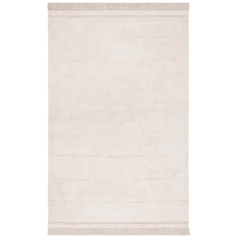 Tapis ivoire en coton tissé à plat à la main Frederi, Rectangulaire 3 pi x 5 pi