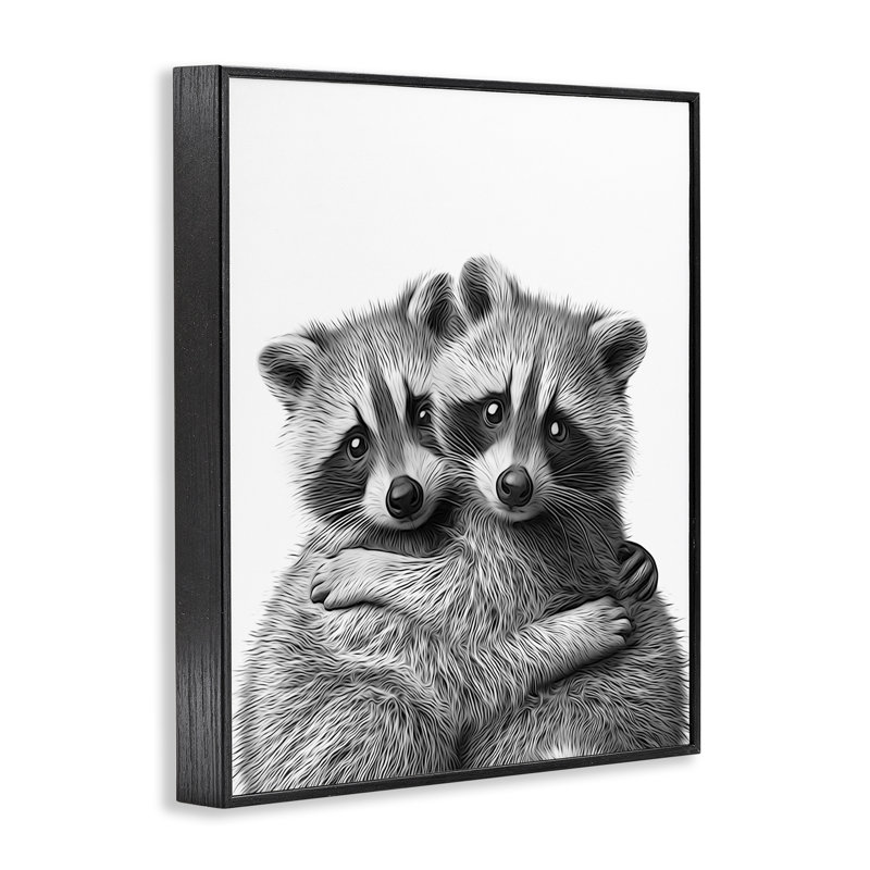 Deux ratons laveurs étreints, art giclée par Annalisa Latella, Giclée encadrée noir minuit, H 30 po x l 24 po