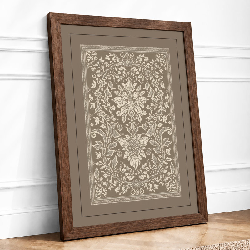 Ornamental Damask Botanical - Framed Print, Walnut, A4 - 29.7 x 21.0 cm