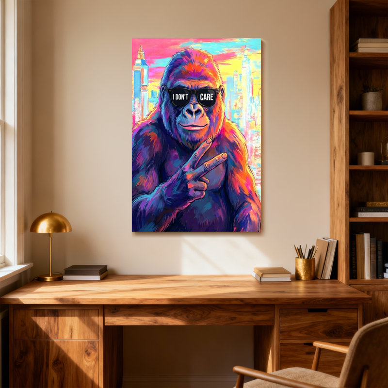 Animaux, gorille coloré avec lunettes de soleil et signe de la paix, H 36 po x l 24 po