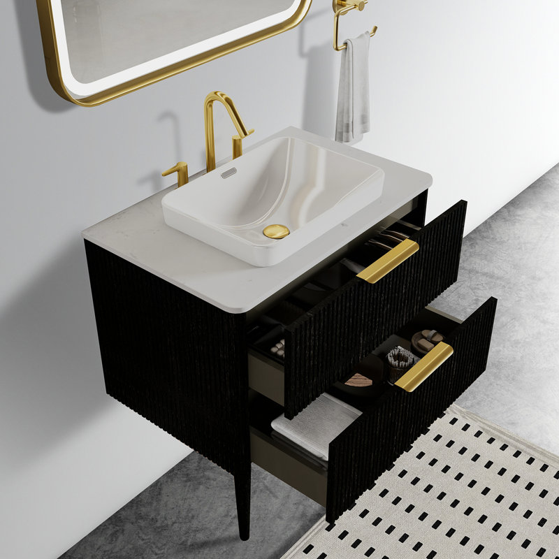 Meuble-lavabo 30 po - Chêne noir, lavabo en céramique, console de lavabo moderne de qualité fiable, intérieur spacieux, Noir