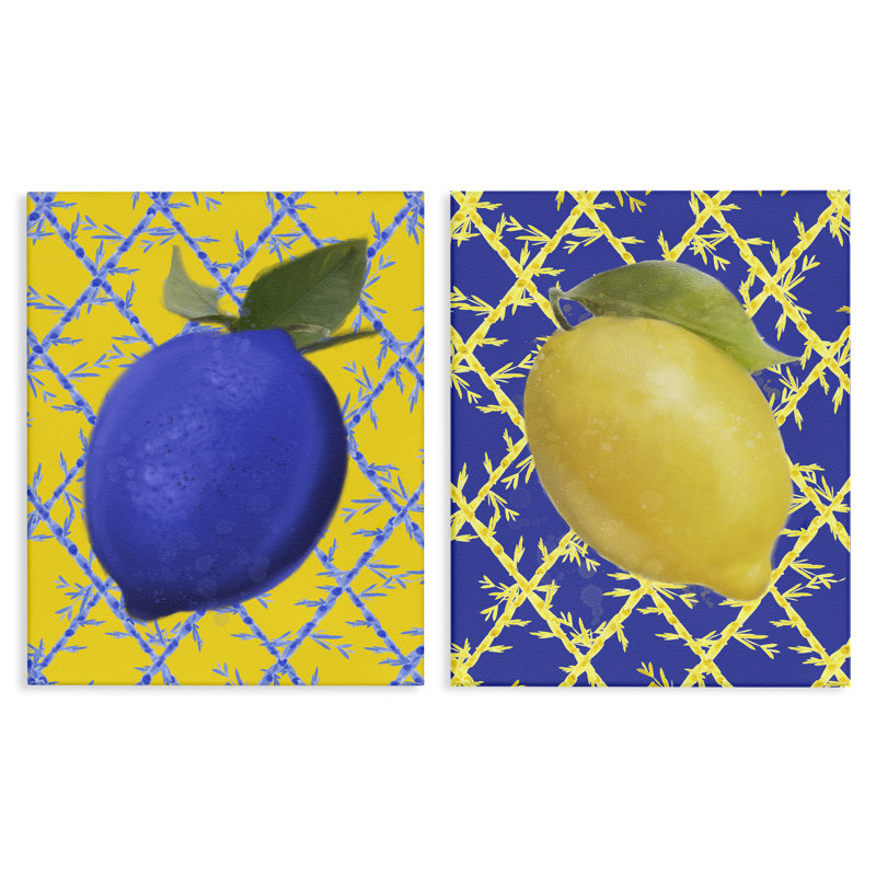 Ensemble de toiles 2 pièces "Bold Blue & Yellow Lemons", design par Matthew Piotrowicz, 20" H x 16" W