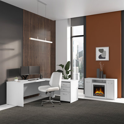 Series C Collection Rectangular 72W x 30D Desk Shell Office Set with 48W Electric Fireplace