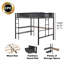 Lit mezzanine double en métal avec bureau intégré, tablettes à 2 niveaux et panneau grillagé, structure robuste, lattes en bois sans bruit, garde-corps en textilène, échelles latérales doubles