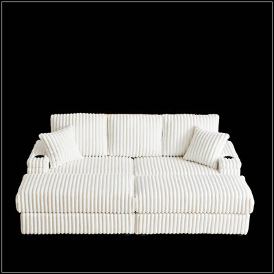 Canapé 84 places en velours côtelé 84 pouces avec 3 coussins décoratifs et 2 coussins décoratifs