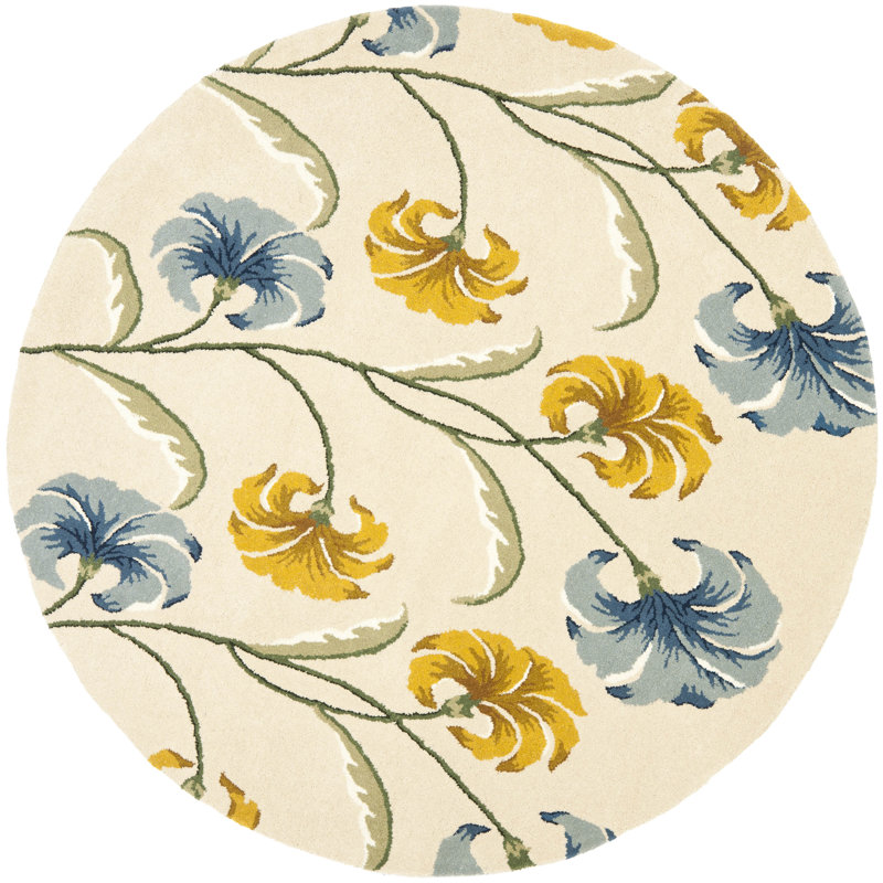 Tapis floral en laine et viscose touffeté à la main Avayah Soho, Rond 6 pi