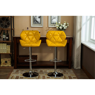 Tabourets de bar jaunes et hydrauliques, de 2, de style contemporain - Siège réglable en cuir de polyuréthane avec repose-pieds 2 confortables pour une détente accrue