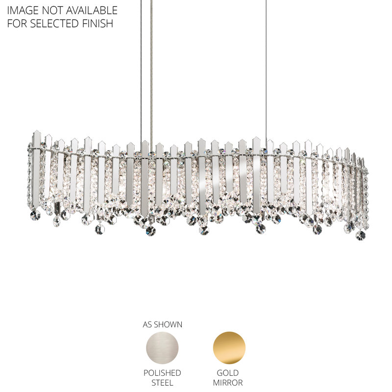 Chatter 7 Light 32.5in x 8.5in Wavy Pendant in Gold Mirror with Clear Radiance Crystals, Gold Mirror