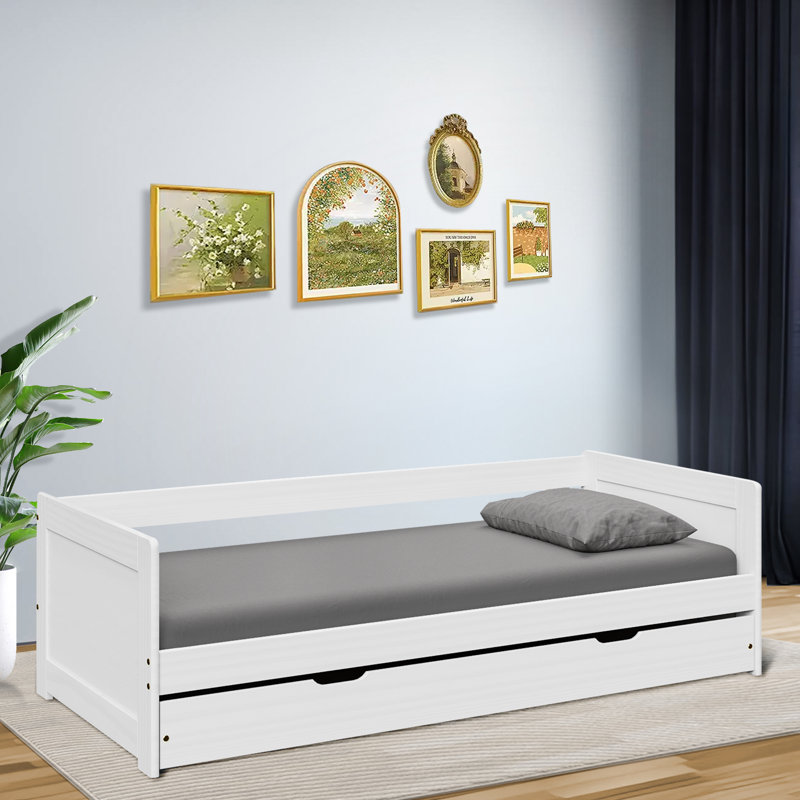 Lit de jour en bois massif avec couchette Clougher, Blanc