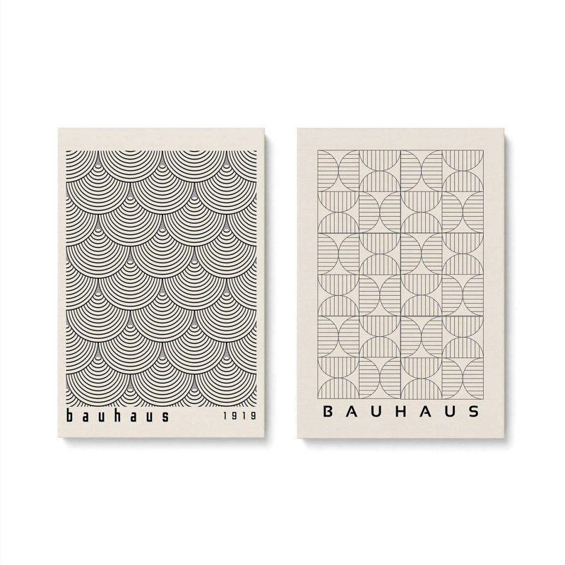 Bauhaus Abstract Precision Set of 2 Canvas Prints in a Maple Frame, 36" x 24", Toile tendue, Ne s’applique pas