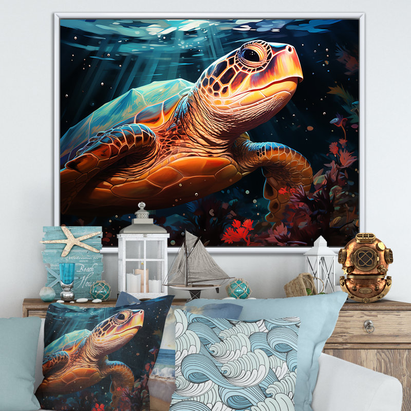 Contemporary Marine Life III, Cadre flottant blanc, H 24 po x l 32 po x P 1 po