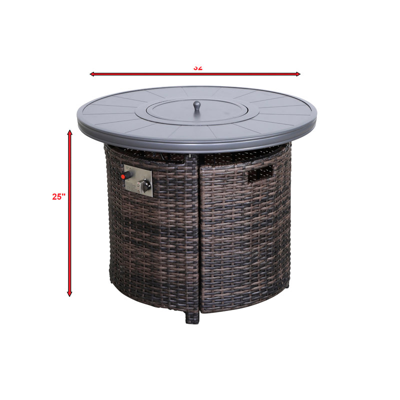 Table de foyer d'extérieur en aluminium 25 po x 32 po avec couvercle, 55 000, flamme réglable, couleur principale: rouille, matériau extérieur: aluminium