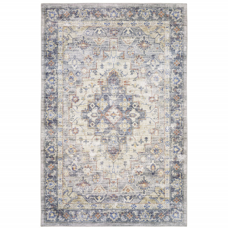 Tapis oriental bleu / doré Ardina, Rectangle 8 pi 9 po x 12 pi