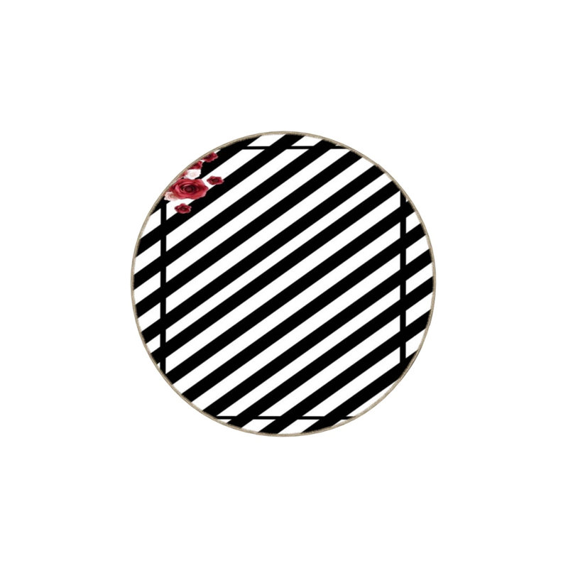 Tapis décoratif à rayures géométriques diagonales noires à motif floral moderne, Rectangle 2 pi 4 po x 4 pi
