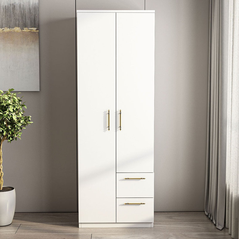 Modern White Wardrobe, 100% Melamine Coated Particle Board, 23.6 x 67.6 x 17.7 inches | Durable & Stylish Design for Organized Storage | Perfect for Bedrooms & Living Spaces, Solid Color Elegance