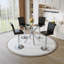 Ensemble de 2 tables de bar modernes en verre et tabourets de bar réglables, table de pub contemporaine à hauteur de comptoir avec pieds chromés, chaises de bar pivotantes en cuir noir pour îlot de cuisine, bar personnel-1938397233-1938397235
