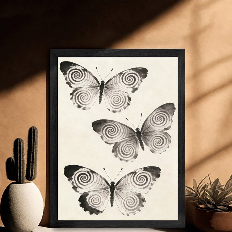 Black Framed Watercolor Butterfly Wall Art Retro Style Framed Prints, 25" H x 17" W