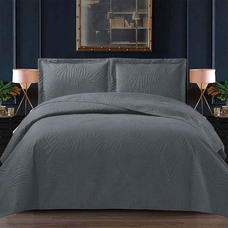 Polyester Floral Bedspread with Pillow Shams, Single Bedspread  + 1 Standard Pillow Sham, Grey