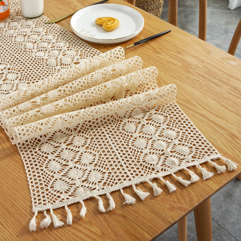 Farmhouse Rustic Cotton Table Runner With Tassel, 86" L x 12" D